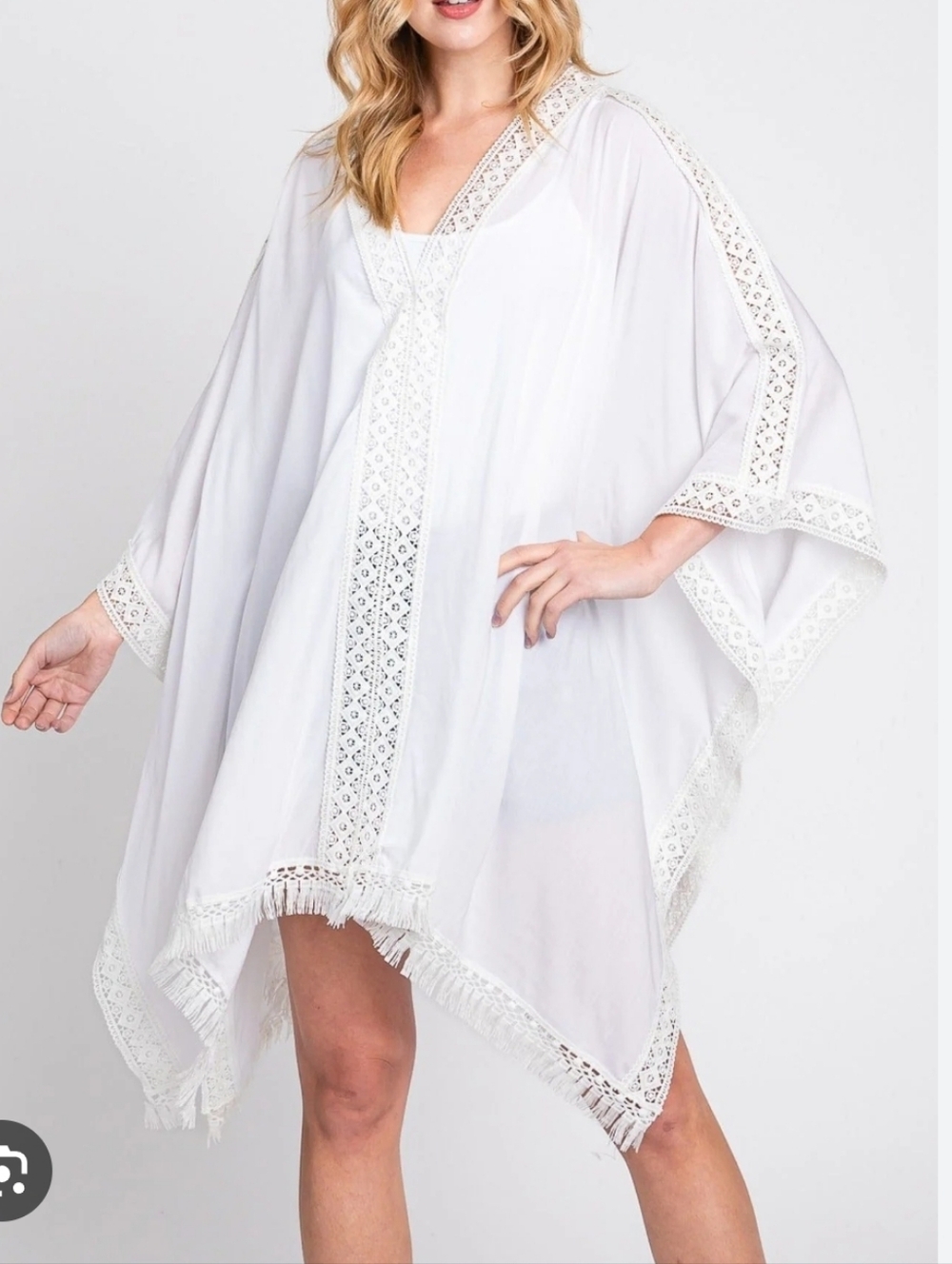 Land' End‎ Boho Kimono Cover-Up Embroidered Women Swimsuit Tunic Romantic